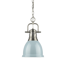  3602-S PW-SF - Duncan Small Pendant with Chain in Pewter with a Seafoam Shade